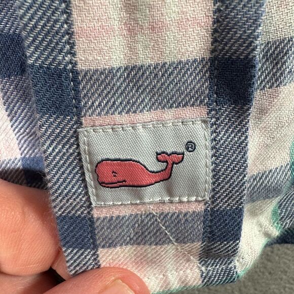 Vineyard Vines Shirt Men L Blue Pink Plaid Classic Fit Murray Button Linen Blend - Picture 5 of 12